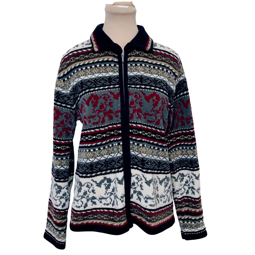 Designers Studio Originals  Full Zip Fair Isle Sweater M Vintage Grandmacore
